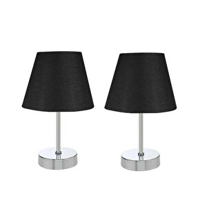 Evlight Metal Ayaklı 2'li Abajur Masa Lambası Abajur Krom Siyah