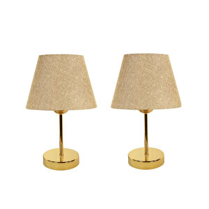 Evlight Metal Ayaklı 2'li Abajur Masa Lambası Abajur Gold Kumbeji