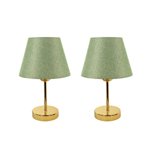 Evlight Metal Ayaklı 2'li Abajur Masa Lambası Abajur Gold Yeşil