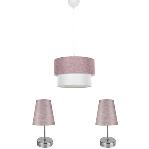 Evlight Yatak Odası 3 Lü Aydınlatma Seti Krom Ayak / Gül Kurusu Şapka