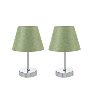 Evlight Metal Ayaklı 2'li Abajur Masa Lambası Abajur Krom Yeşil