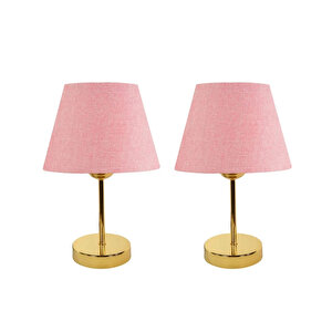 Evlight Metal Ayaklı 2'li Abajur Masa Lambası Abajur Gold Pembe