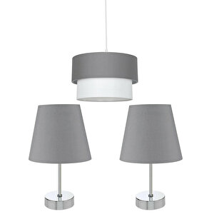 Evlight 3'lü Set Avize Ve Komodin Üstü Krom Abajur / Antrasit