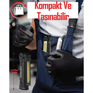Ledli El Feneri Lambası 5 Modlu Şarjlı Mıknatıslı Kamp Feneri Beyaz Kırmızı Sos Işık 360° Dönerli