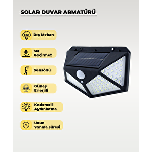 Led Solar Duvar Armatürü Beyaz Işık