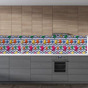 Mutfak Tezgah Arası Folyo Fayans Kaplama Folyosu Renkli Yıldızlar 60x300 cm