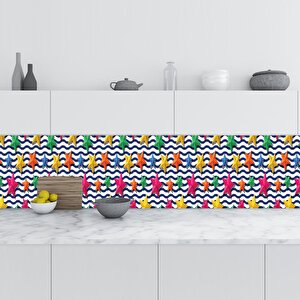 Mutfak Tezgah Arası Folyo Fayans Kaplama Folyosu Renkli Yıldızlar 60x200 cm