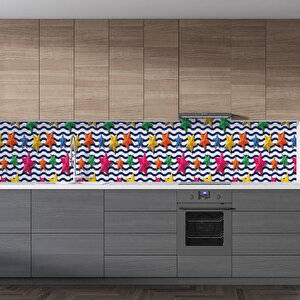 Mutfak Tezgah Arası Folyo Fayans Kaplama Folyosu Renkli Yıldızlar 60x200 cm