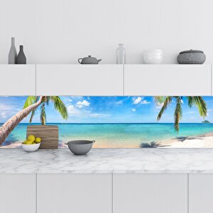 Mutfak Tezgah Arası Folyo Fayans Kaplama Folyosu Tropikal Plaj 60x200 cm
