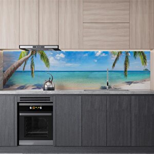 Mutfak Tezgah Arası Folyo Fayans Kaplama Folyosu Tropikal Plaj 60x200 cm