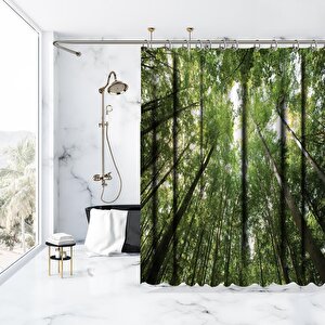Baskılı Duş Perde Yeşil Yaprakları İlkbahar Orman Manzaralı 175x180 cm