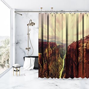 Baskılı Duş Perde Esrarlı Gökyüzü Dağ Kanyon Manzaralı 175x180 cm