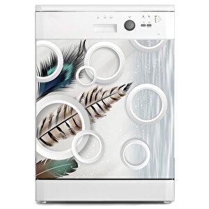 Bulaşık Makinesi Sticker Kaplama Beyaz Eşya Kaplama Renkli Tüyler Yuvarlak