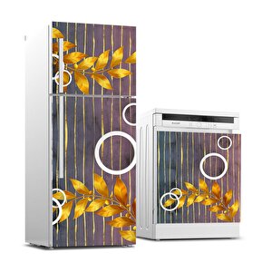 Buzdolabı Ve Bulaşık Makinası Beyaz Eşya Sticker Kaplama Altın Yapraklar