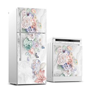 Buzdolabı Ve Bulaşık Makinası Beyaz Eşya Sticker Kaplama Çiçekler Ve Kelebek
