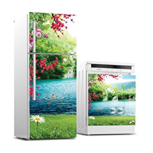 Buzdolabı Ve Bulaşık Makinası Beyaz Eşya Sticker Kaplama Şelale Çiçek