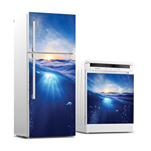 Buzdolabı Ve Bulaşık Makinası Beyaz Eşya Sticker Kaplama Gün Batımı Deniz