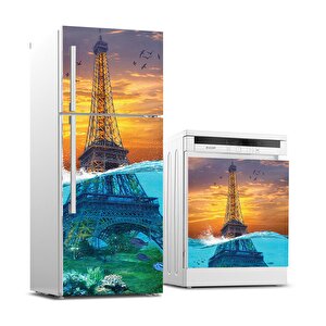 Buzdolabı Ve Bulaşık Makinası Beyaz Eşya Sticker Kaplama Batık Eyfel