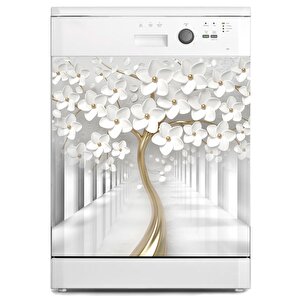 Bulaşık Makinesi Sticker Kaplama Beyaz Eşya Kaplama 3d Beyaz Ağaç