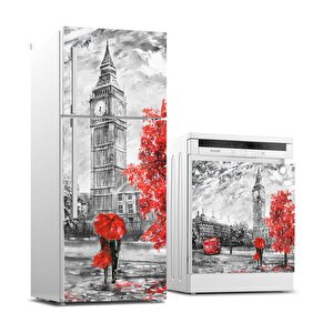 Buzdolabı Ve Bulaşık Makinası Beyaz Eşya Sticker Kaplama Saat Kulesi Yağlıboya