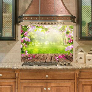 Mutfak Duvar Tezgah Arası Ocak Arkası Sticker Kaplama Bahar Çiçekleri
