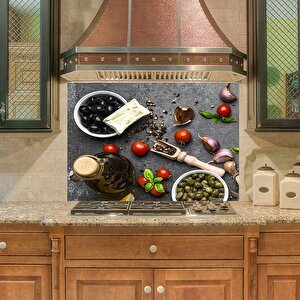 Mutfak Duvar Tezgah Arası Ocak Arkası Sticker Kaplama Akdeniz Yemekleri