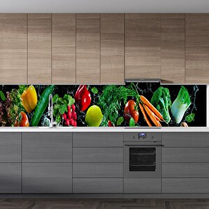Mutfak Tezgah Arası Folyo Fayans Kaplama Folyosu Sebzeler 60x400 cm 