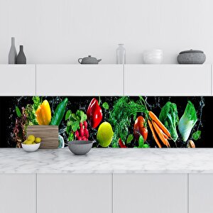 Mutfak Tezgah Arası Folyo Fayans Kaplama Folyosu Sebzeler 60x200 cm