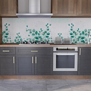 Mutfak Tezgah Arası Folyo Fayans Kaplama Folyosu Yeşil Yapraklar 60x500 cm