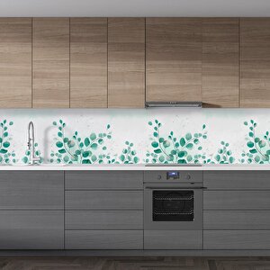 Mutfak Tezgah Arası Folyo Fayans Kaplama Folyosu Yeşil Yapraklar 60x400 cm 