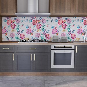 Mutfak Tezgah Arası Folyo Fayans Kaplama Folyosu Suluboya Çiçekler 60x500 cm