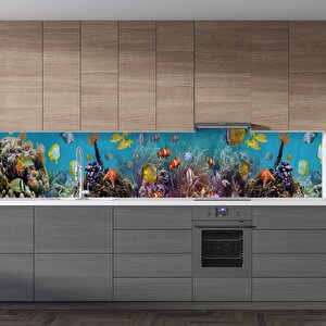 Mutfak Tezgah Arası Folyo Fayans Kaplama Folyosu Sualtı Dünyası 60x200 cm