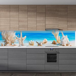 Mutfak Tezgah Arası Folyo Fayans Kaplama Folyosu Deniz Kabukları 60x300 cm