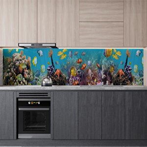 Mutfak Tezgah Arası Folyo Fayans Kaplama Folyosu Sualtı Dünyası 60x400 cm 