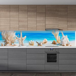 Mutfak Tezgah Arası Folyo Fayans Kaplama Folyosu Deniz Kabukları 60x500 cm