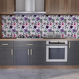 Mutfak Tezgah Arası Folyo Fayans Kaplama Folyosu Renkli Çiçek 3. Model 60x500 cm