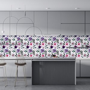 Mutfak Tezgah Arası Folyo Fayans Kaplama Folyosu Renkli Çiçek 3. Model