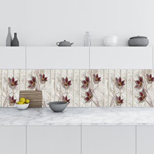 Mutfak Tezgah Arası Folyo Fayans Kaplama Folyosu 3d Çiçekler Arkaplan 60x500 cm