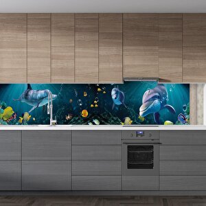 Mutfak Tezgah Arası Folyo Fayans Kaplama Folyosu 3d Sualtı Balıklar 60x100 cm