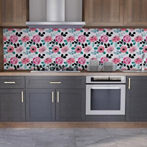 Mutfak Tezgah Arası Folyo Fayans Kaplama Folyosu Renkli Çiçek 6. Model 60x200 cm