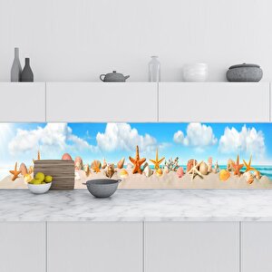 Mutfak Tezgah Arası Folyo Fayans Kaplama Folyosu Deniz Kabukları Panaromik 60x500 cm