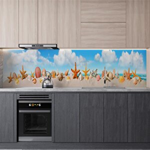 Mutfak Tezgah Arası Folyo Fayans Kaplama Folyosu Deniz Kabukları Panaromik 60x500 cm