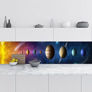 Mutfak Tezgah Arası Folyo Fayans Kaplama Folyosu Güneş Ve Gezegenler 60x500 cm