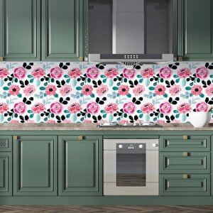 Mutfak Tezgah Arası Folyo Fayans Kaplama Folyosu Renkli Çiçek 6. Model 60x300 cm