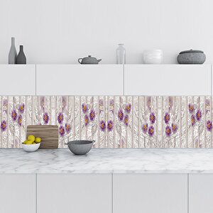Mutfak Tezgah Arası Folyo Fayans Kaplama Folyosu Mor Papatya 60x200 cm