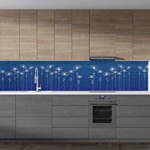Mutfak Tezgah Arası Folyo Fayans Kaplama Folyosu Mavi Beyaz Çiçekler 60x200 cm