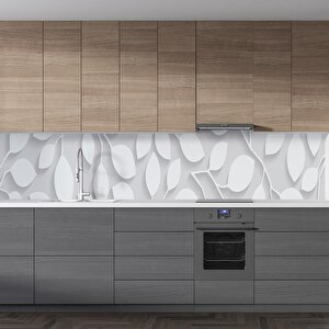 Mutfak Tezgah Arası Folyo Fayans Kaplama Folyosu Beyaz Yapraklar 60x400 cm 