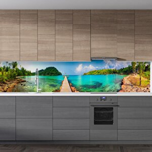 Mutfak Tezgah Arası Folyo Fayans Kaplama Folyosu Tropikal İskele 60x100 cm