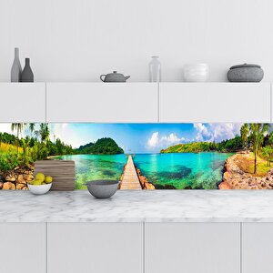 Mutfak Tezgah Arası Folyo Fayans Kaplama Folyosu Tropikal İskele 60x500 cm