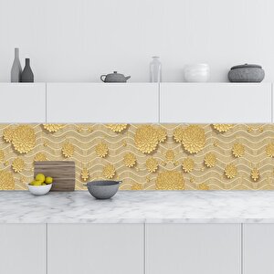Mutfak Tezgah Arası Folyo Fayans Kaplama Folyosu 3d Sarı Çiçekler 60x200 cm